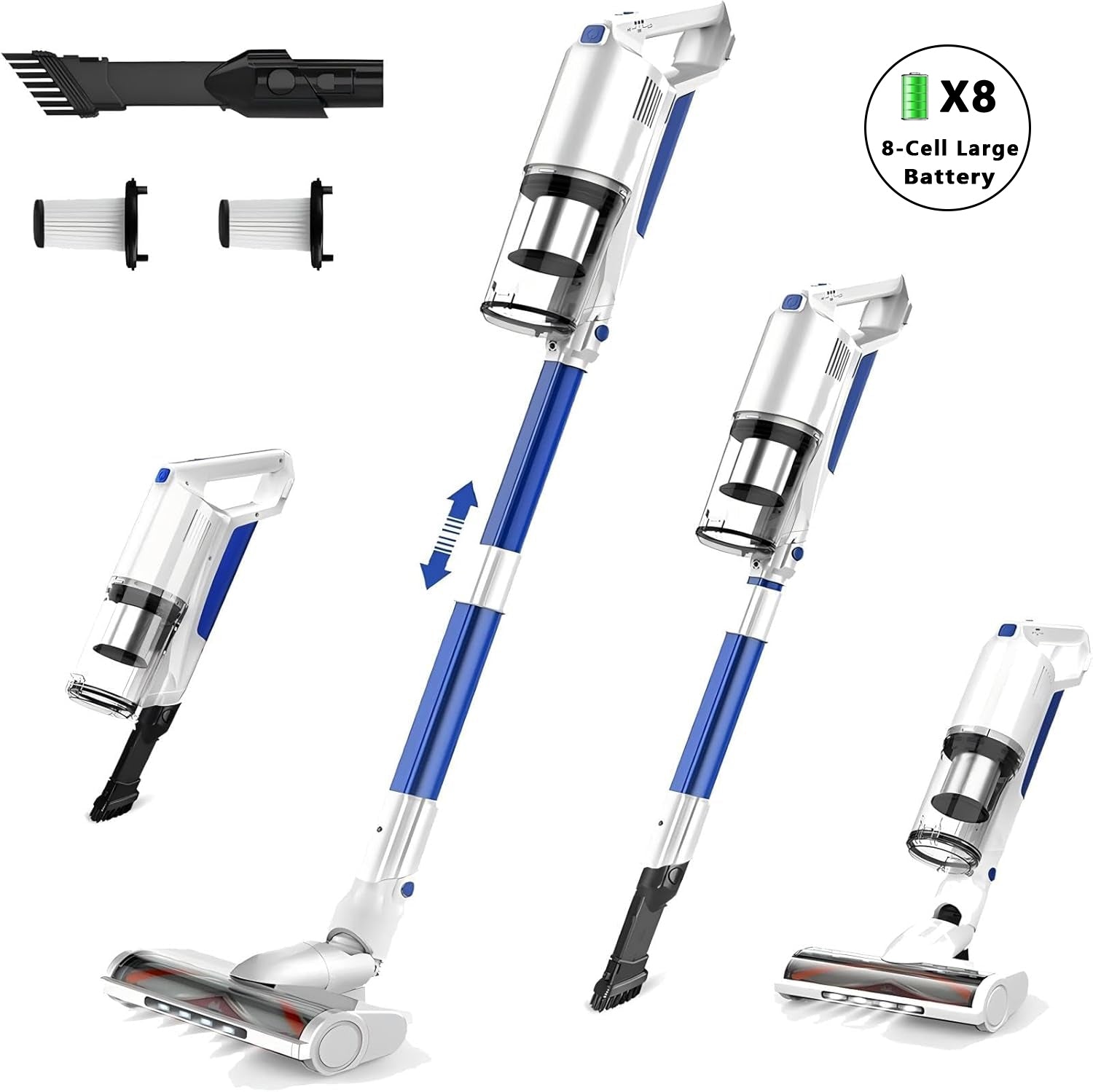WHALL Cordless Vacuum Cleaner, 280W Brushless Motor, 25Kpa Stick Cordless Vacuum for Home, Hardwood Vacuum Cleaner,Lightweight Vacuum