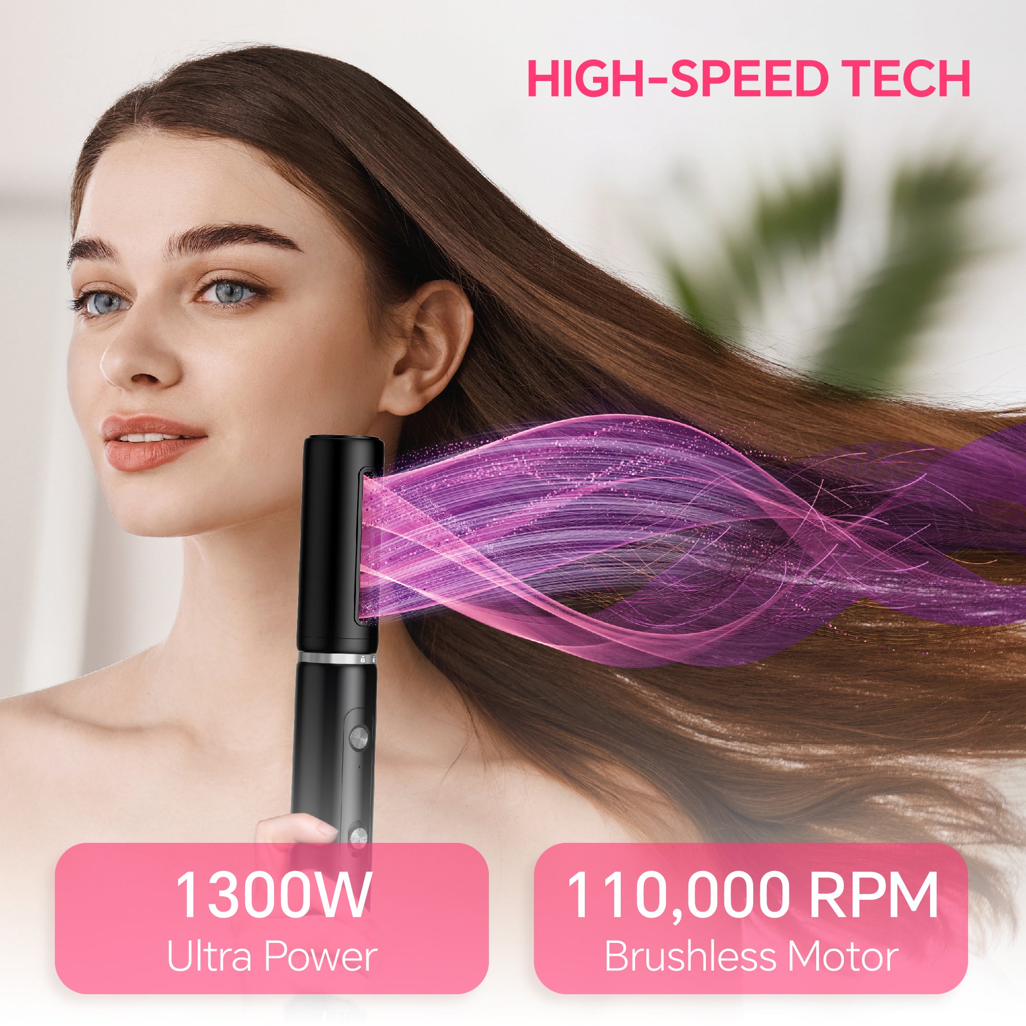 NICEBAY Hair Dryer Brush, Blow Dryer with 110000RPM Brushless Motor, Hot Air Styler 1300W for Quick Drying, Curling, Volumizing, Straightening