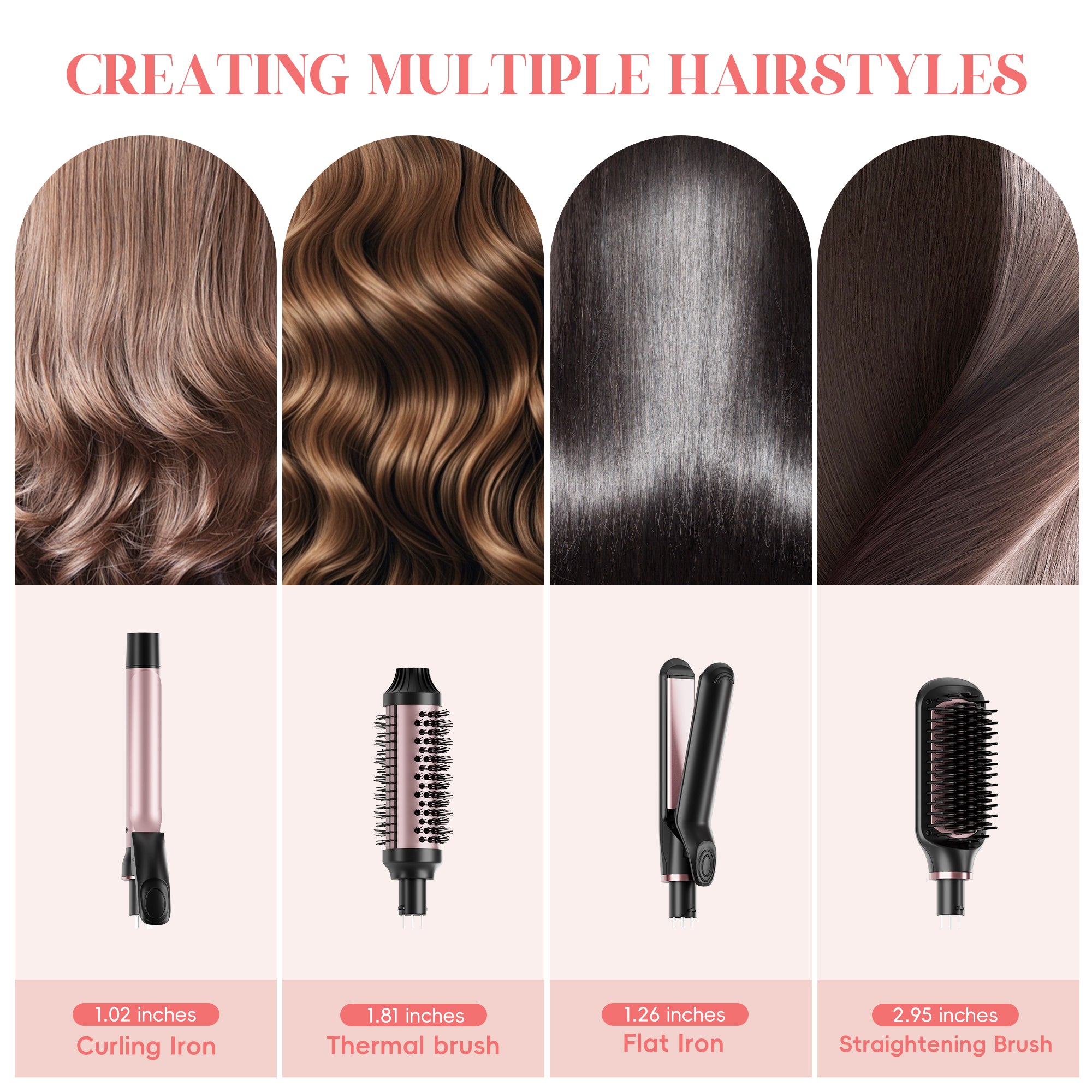 NICEBAY Thermal Hair Brush, Curling Iron Hair Styling Tools,  Flat Iron Hair Straightener, Curling Wand Hair Tools, Instant Heat Up Wand Curling Iron
