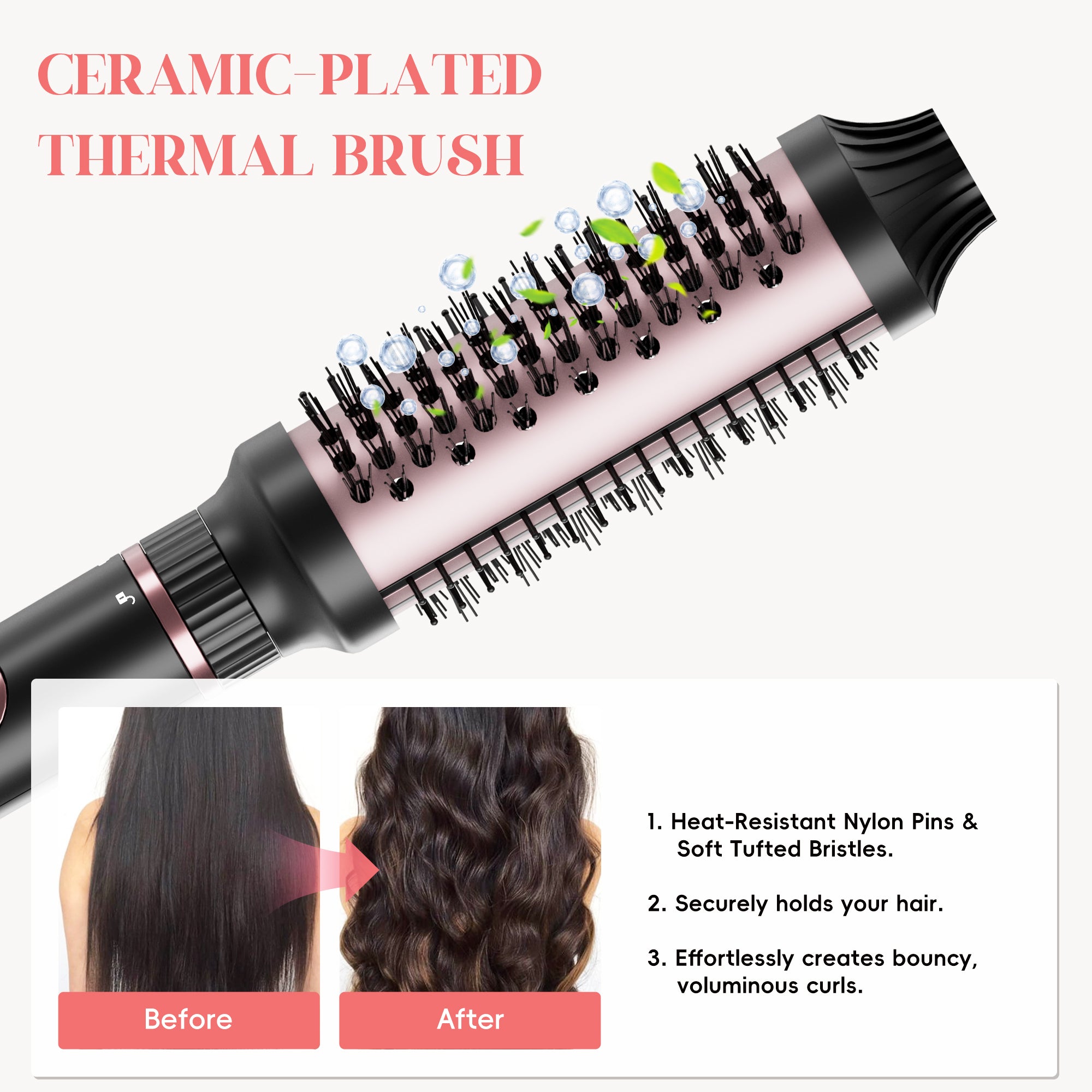 NICEBAY Thermal Hair Brush, Curling Iron Hair Styling Tools,  Flat Iron Hair Straightener, Curling Wand Hair Tools, Instant Heat Up Wand Curling Iron