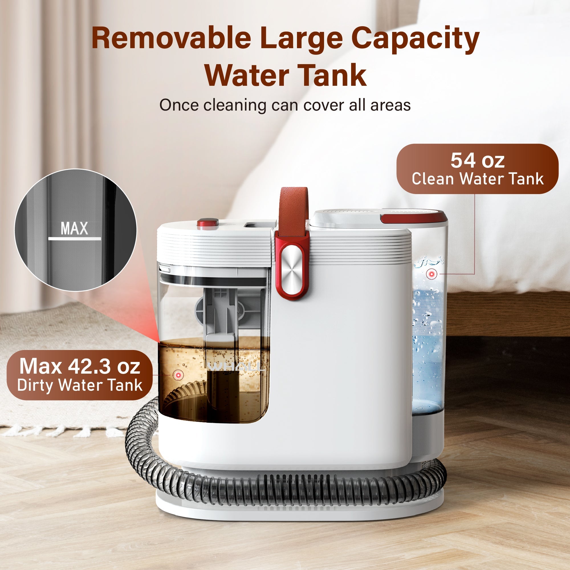WHALL Portable Carpet Upholstery Cleaner, Carpet Cleaner Machine, Power Suction with 3 Tools, Spot Deep Cleaner for Carpet, Couches, Car