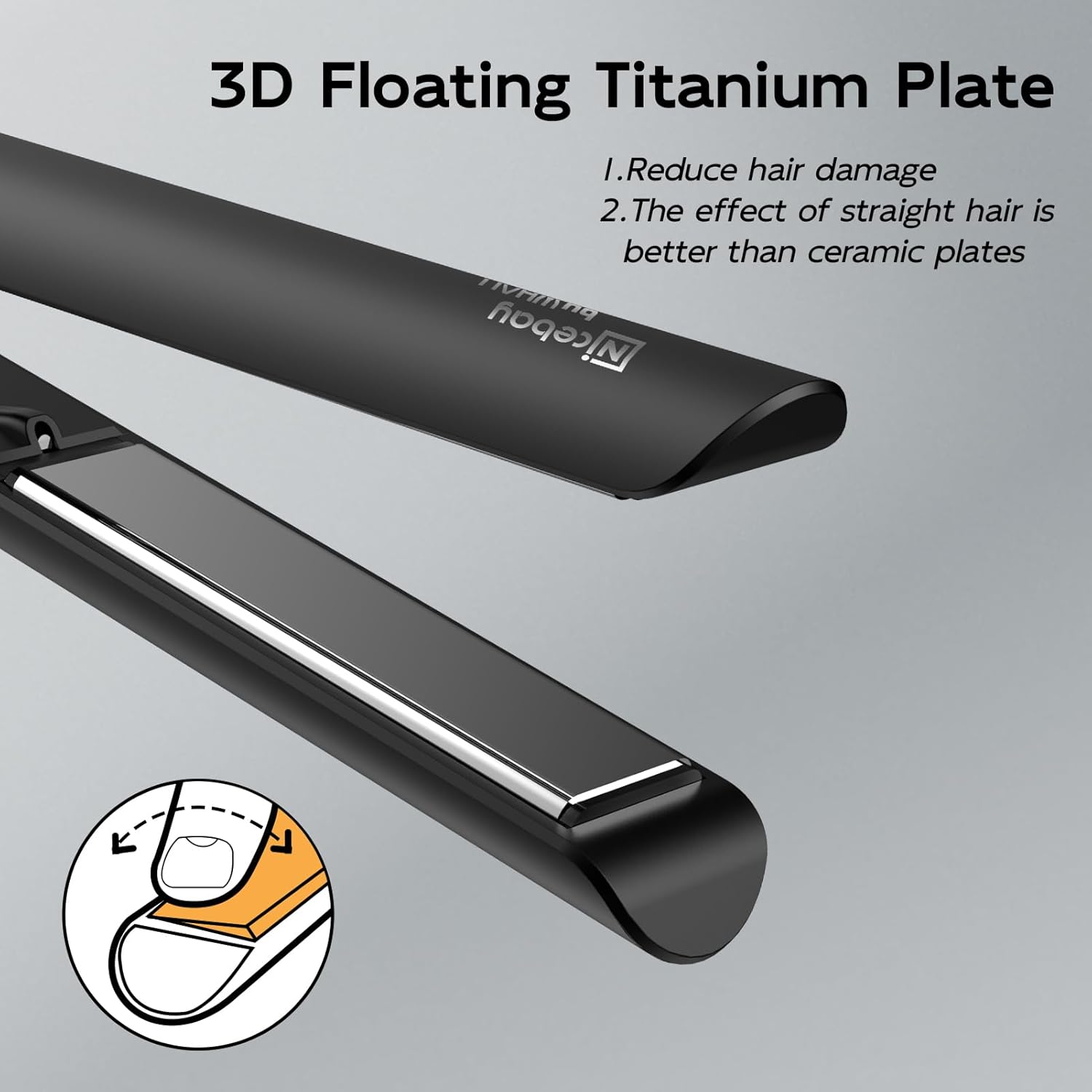 NICEBAY Hair Straightener Flat Iron, Titanium Flat Iron, Hair Straightener and Curler, For Fast Heating Hair Care, 5 Temp Settings.