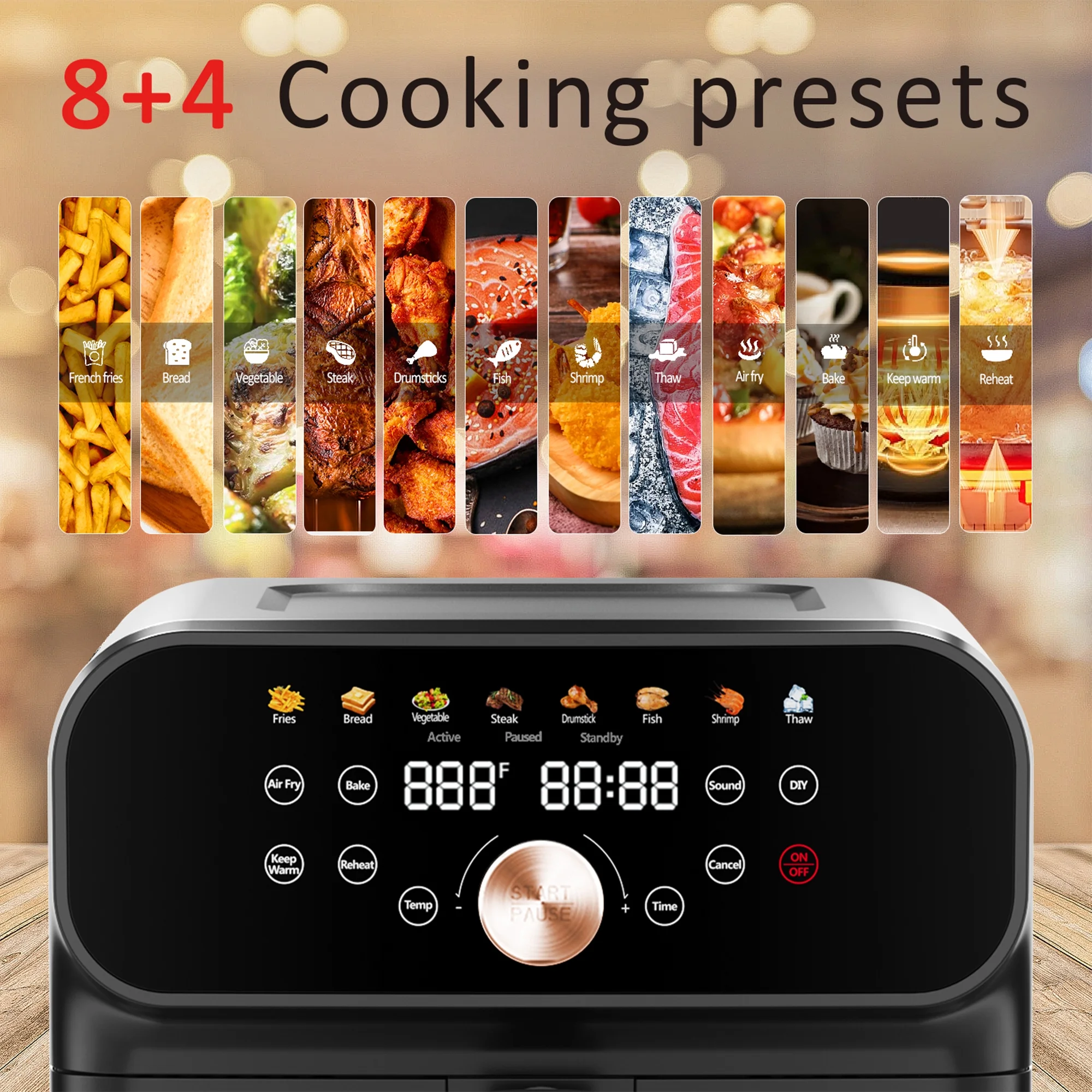 WHALL 6.2QT Air Fryer Oven, 12-in-1 Stainless Steel Air Fryer with LED Touchscreen, 1600W Power, 85% Less Fat, Oil-Free Cooking, New