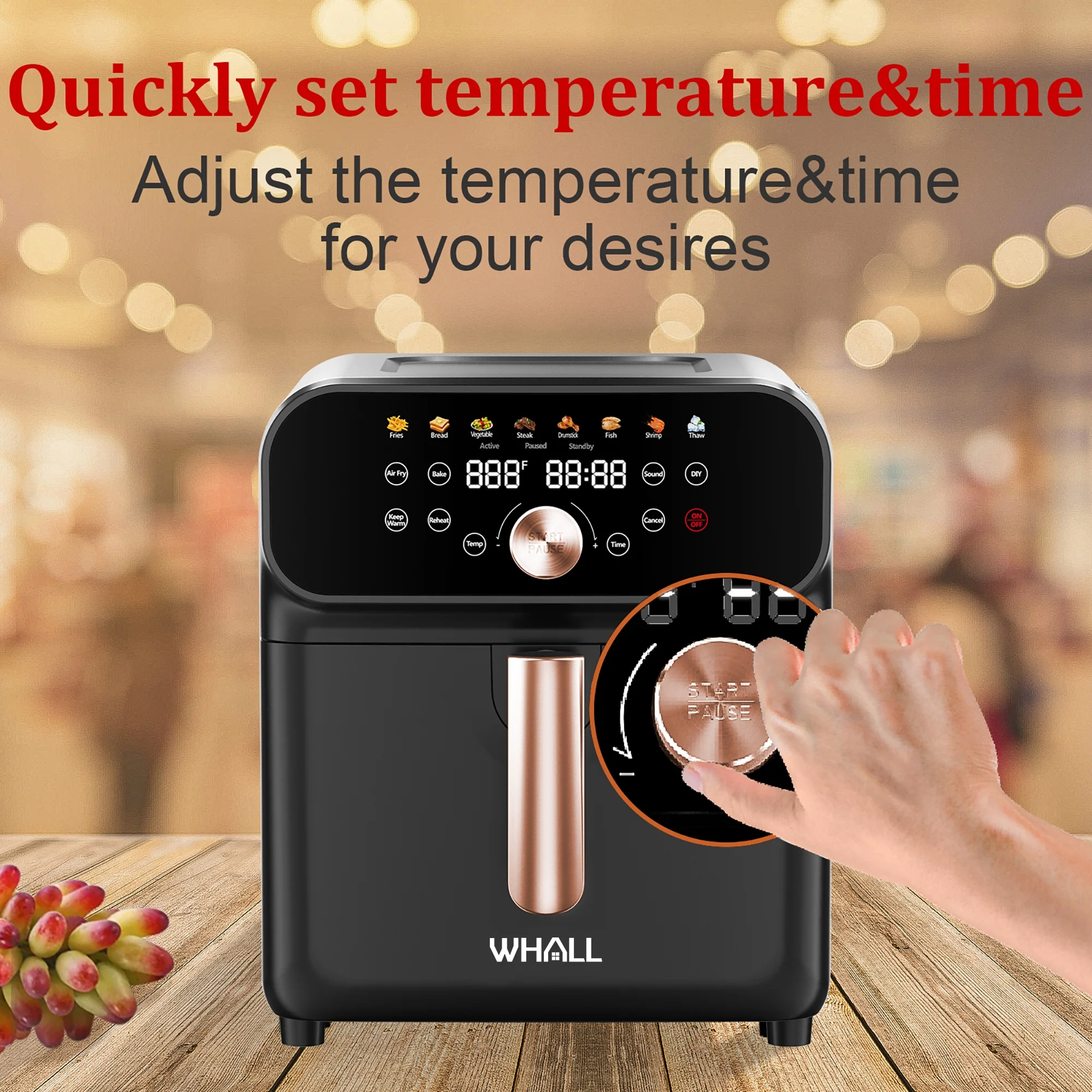 WHALL 6.2QT Air Fryer Oven, 12-in-1 Stainless Steel Air Fryer with LED Touchscreen, 1600W Power, 85% Less Fat, Oil-Free Cooking, New