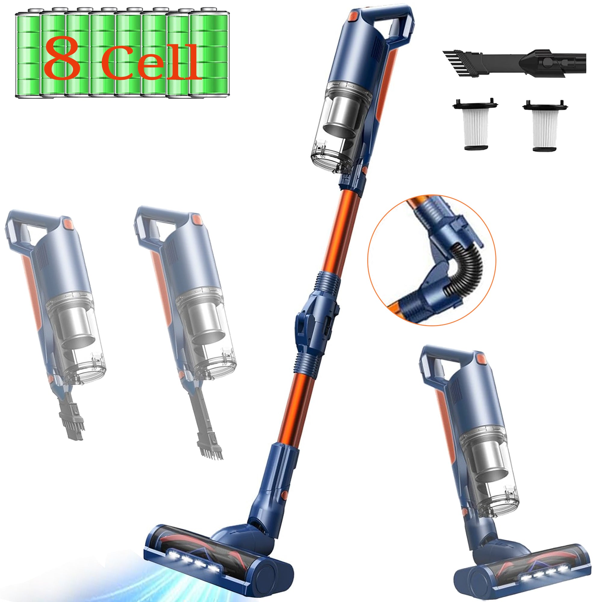 WHALL Cordless Vacuum Cleaner, 25Kpa Stick Cordless Vacuum 280W Brushless Motor, lightweight Vacuum Lightweight for Home, Hardwood Vacuum Rechargeable