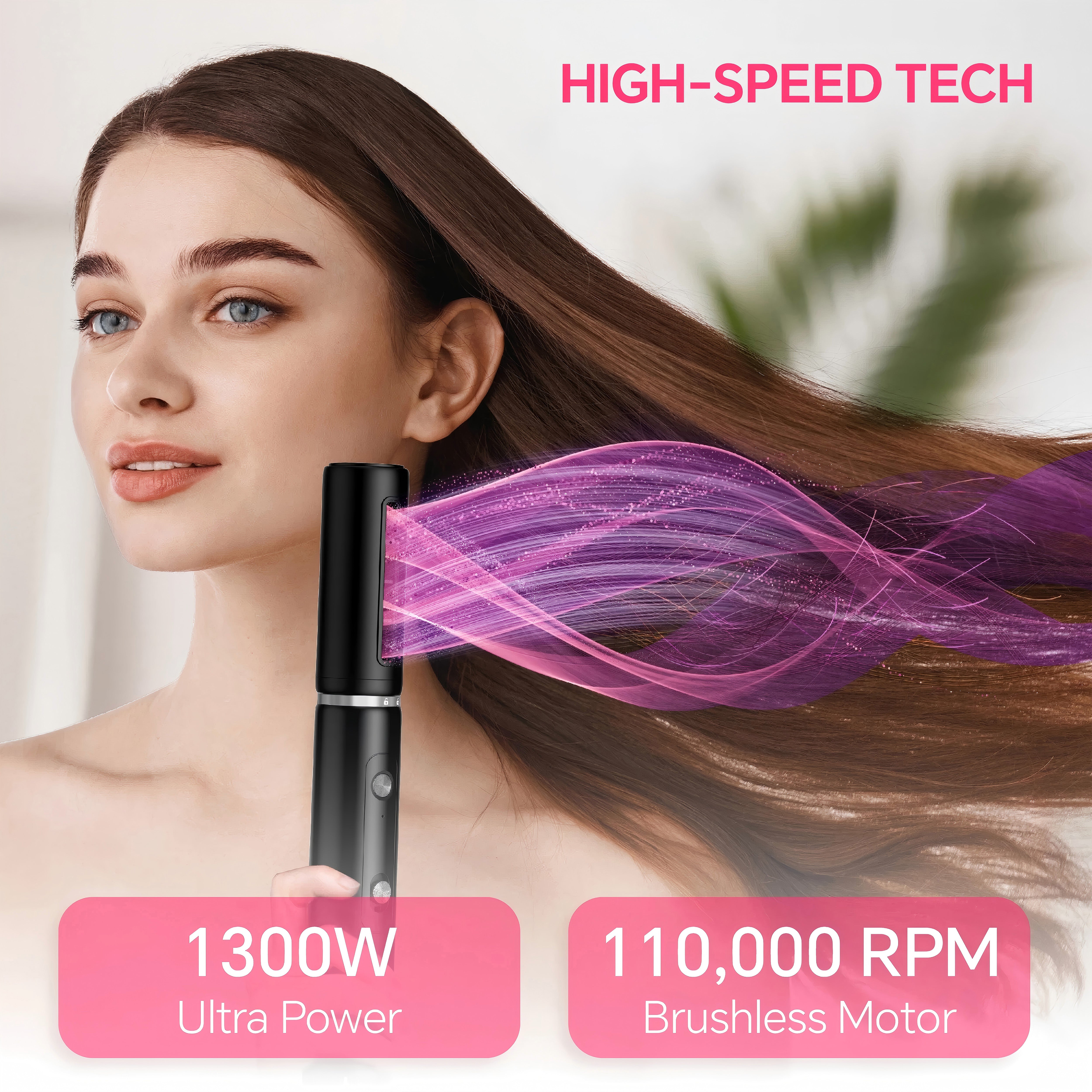 Nicebay Hair Dryer Brush, Blow Dryer with 110000RPM Brushless Motor, Rotating Hot Air Brush with Diffuser Drying, Curling, Volumizing, Straightening