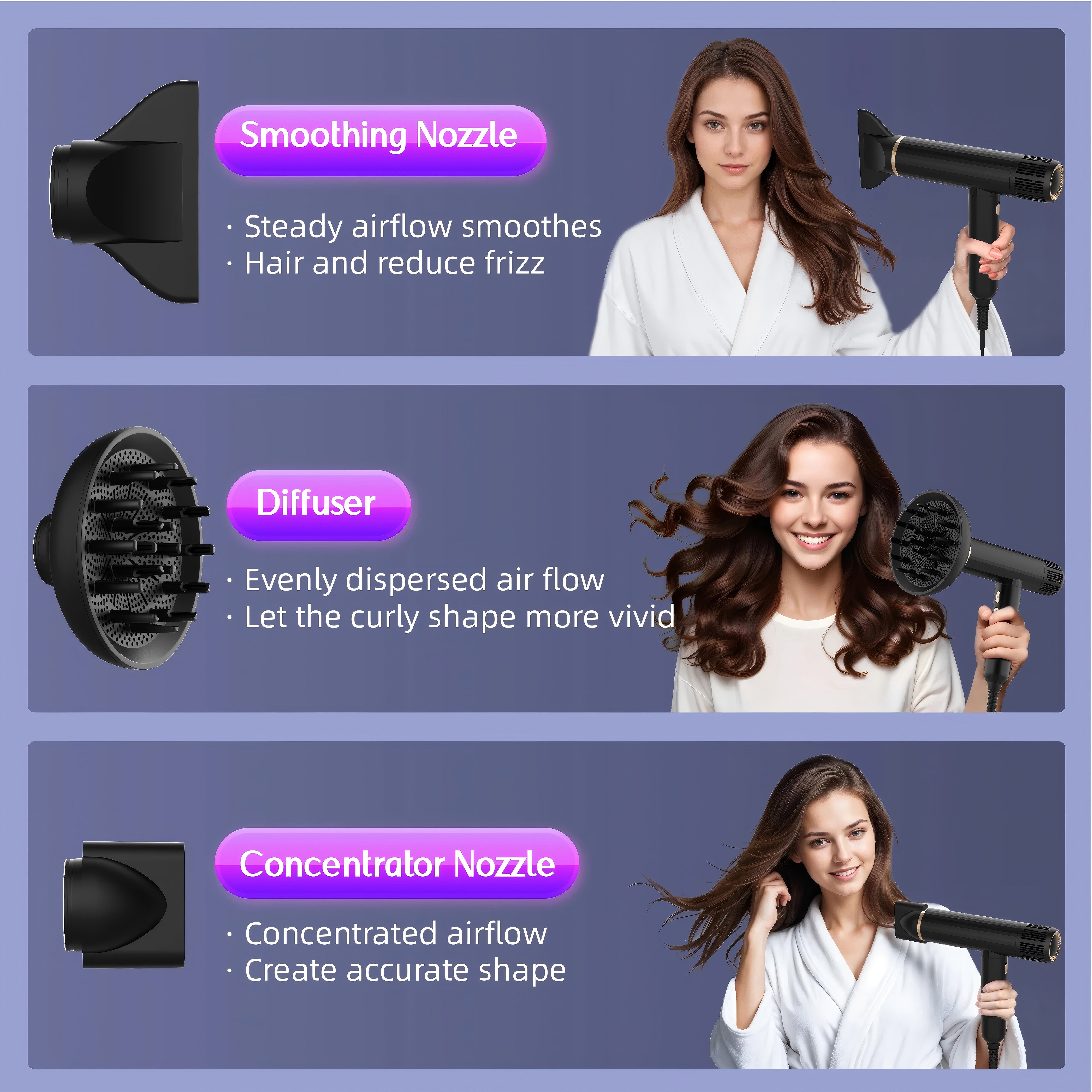 Nicebay Ionic Hair Dryer - 1600W Fast Drying, 110K RPM Brushless Motor with Diffuser | Lightweight & Constant Temp