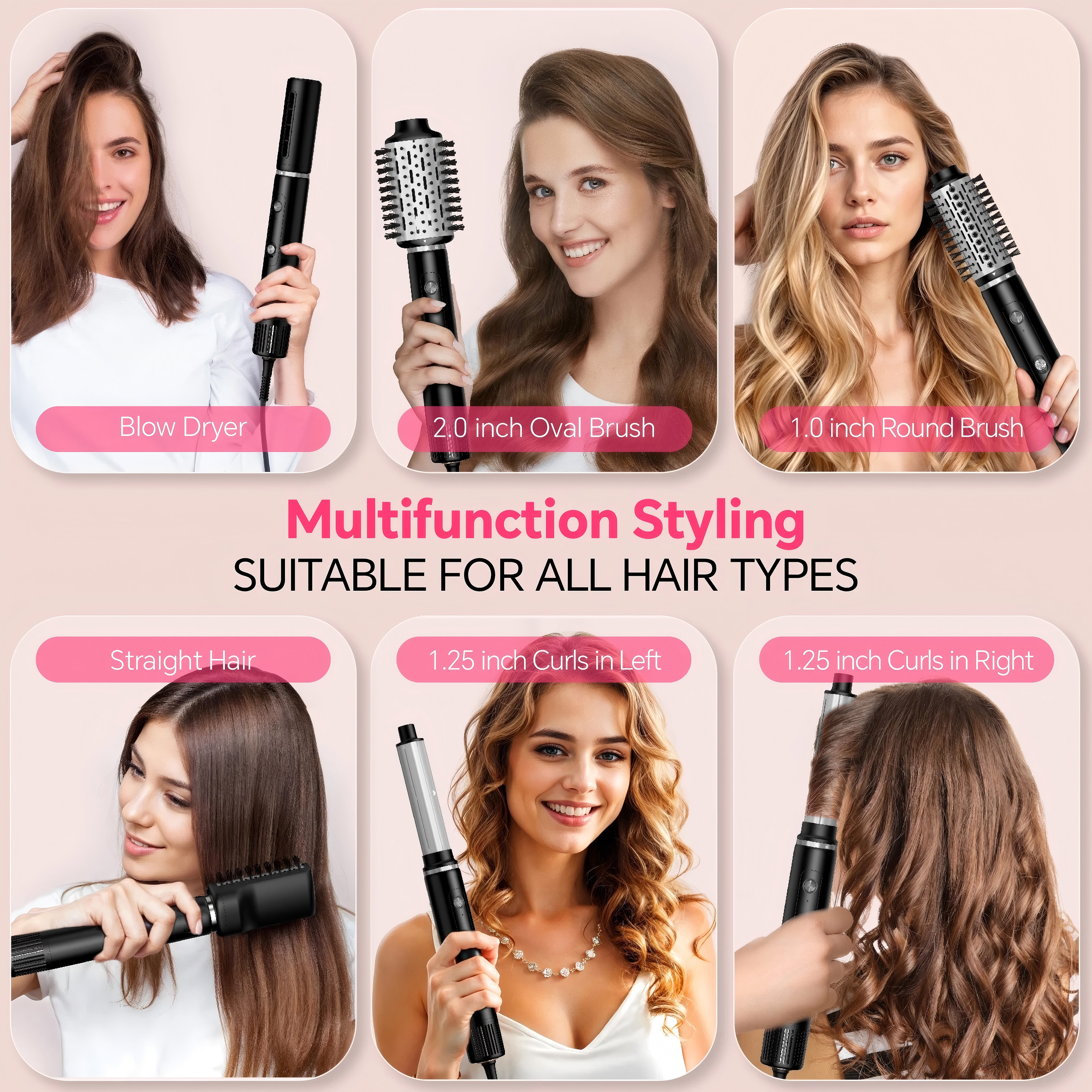 Nicebay Hair Dryer Brush, Blow Dryer with 110000RPM Brushless Motor, Rotating Hot Air Brush with Diffuser Drying, Curling, Volumizing, Straightening