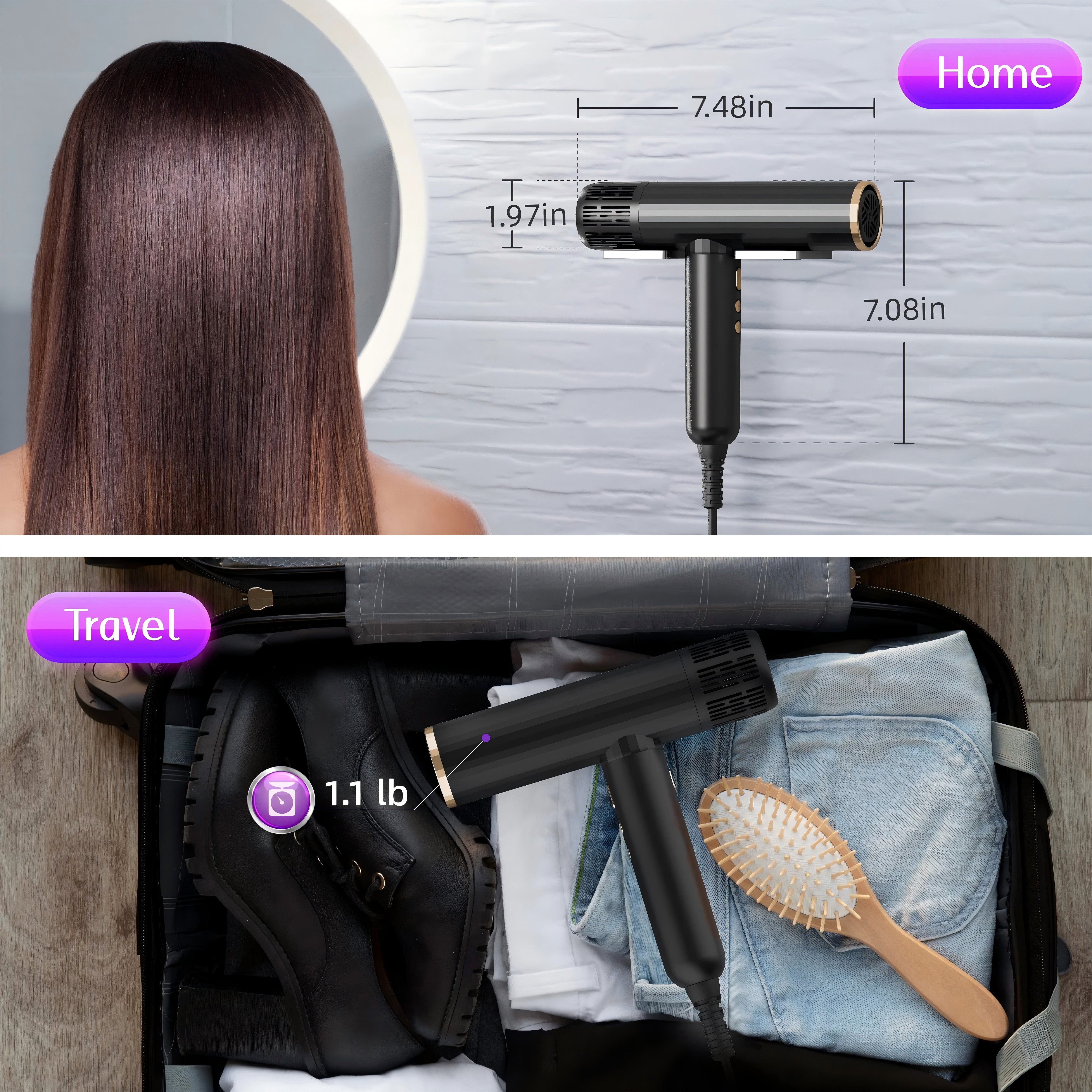 Nicebay Ionic Hair Dryer - 1600W Fast Drying, 110K RPM Brushless Motor with Diffuser | Lightweight & Constant Temp