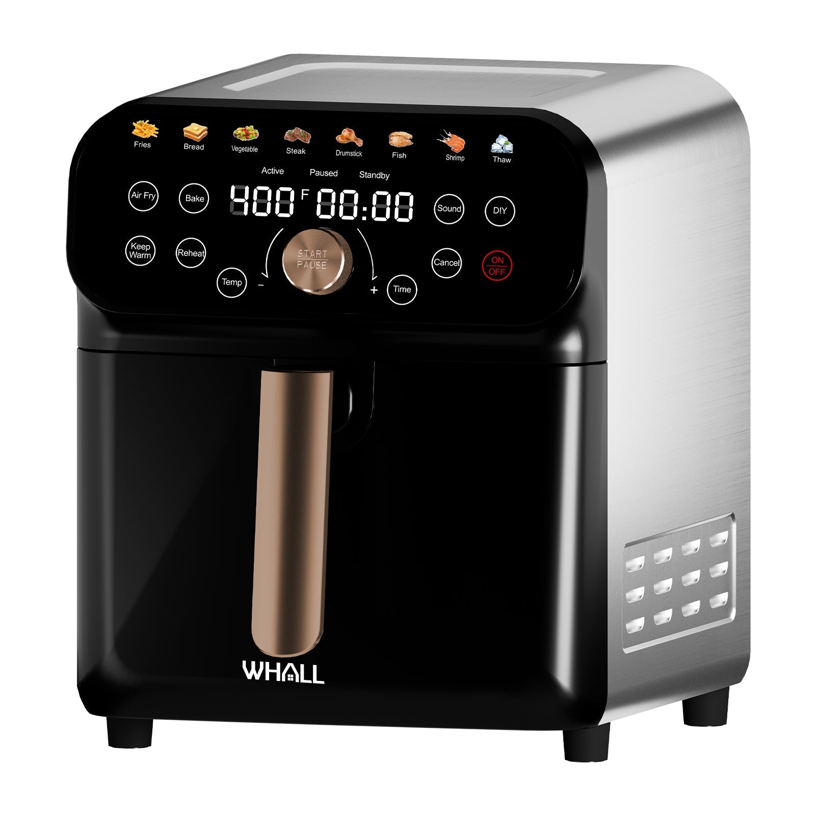 WHALL Air Fryer, 6.3Qt Air Fryer Oven with LED Digital Touchscreen, Custom Presets, Nonstick and Dishwasher-Safe Basket, Stainless Steel/1600W