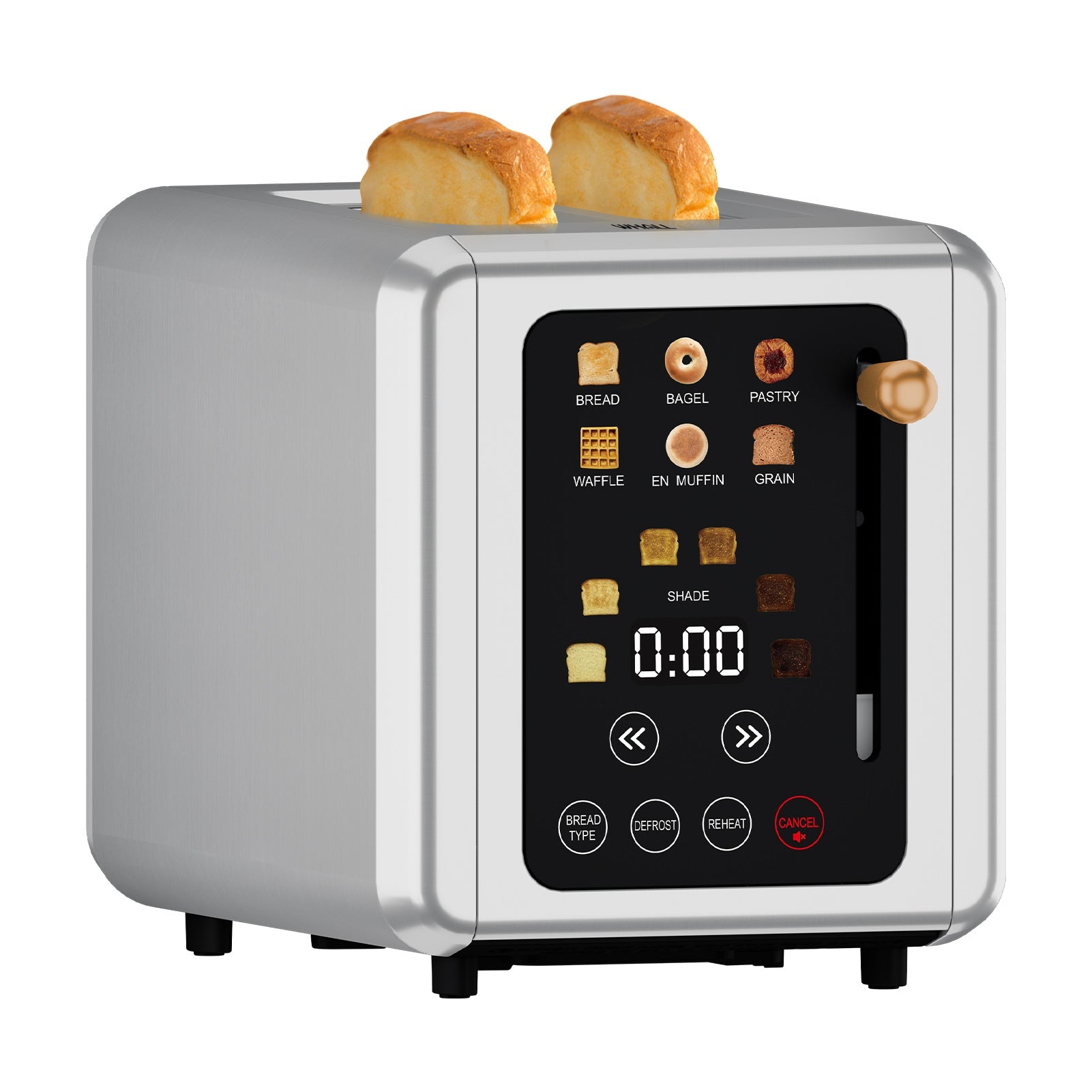 WHALL Touch Screen Toaster 2 slice, Stainless Steel Digital Timer Toaster with Sound Function, Smart Extra Wide Slots Toaster with Bagel, Cancel, Defrost, 6 Bread Types & 6 Shade Settings