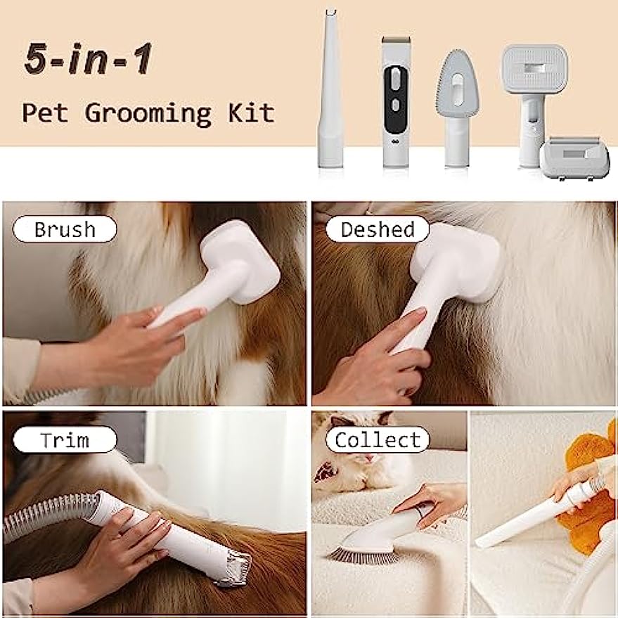 WHALL Pet Grooming Vacuum & Dog Grooming Kit Suction 99% Hair,Low Noise Dog Grooming Vacuum and 3 Mode Suction Dog Clipper