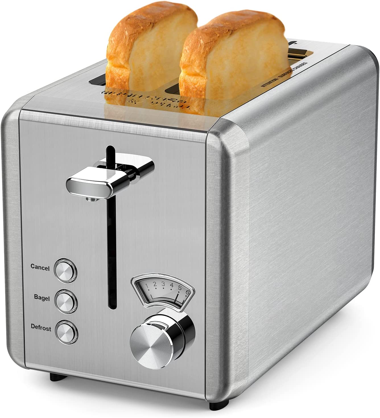 WHALL Long Slot Toaster 4 Slice Brushed Stainless Steel Toaster, 7 Toast Settings