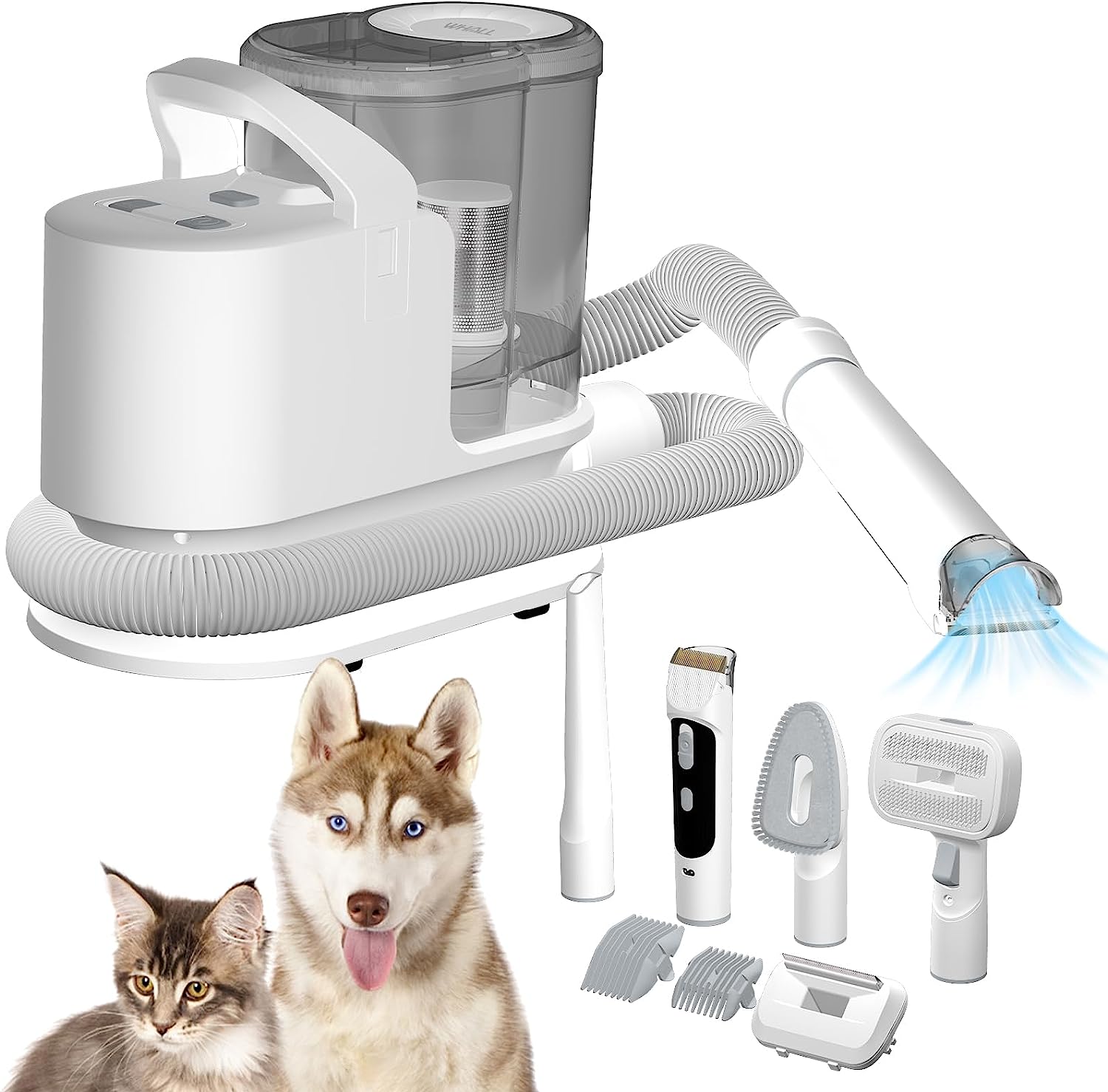 WHALL Pet Grooming Vacuum & Dog Grooming Kit Suction 99% Hair,Low Noise Dog Grooming Vacuum and 3 Mode Suction Dog Clipper