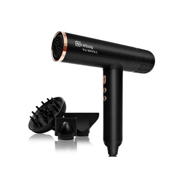 Nicebay Ionic Hair Dryer, 110000RPM High-Speed Brushless Motor for Fast Drying, Auto-Cleaning, Lightweight, Low Noise, 1600W Hairdryer with Diffuser